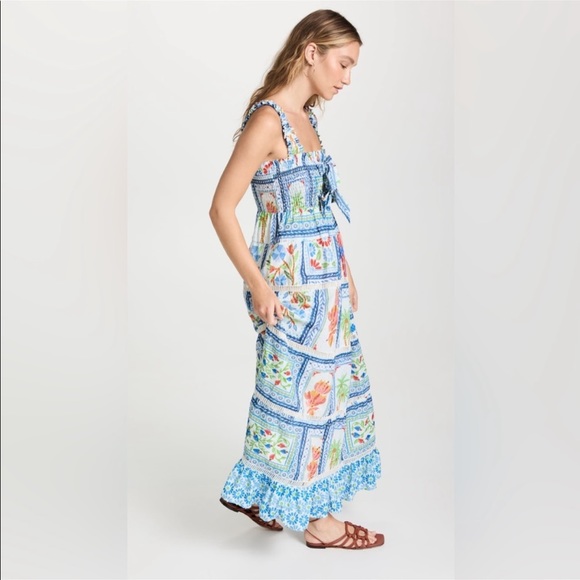 Farm Rio Tropical Tiles Square Maxi Dress XS - Picture 2 of 6